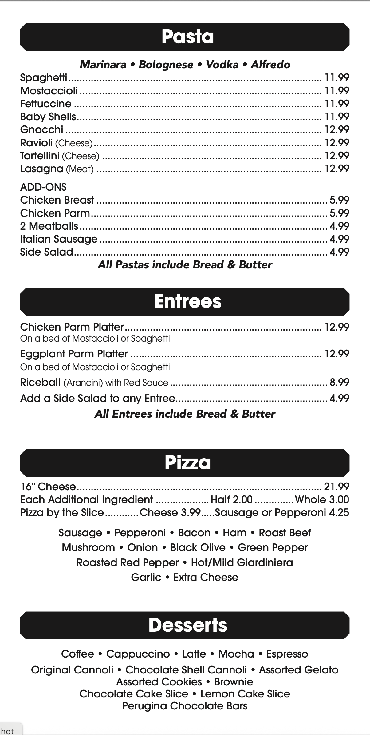 Asti Deli Menu